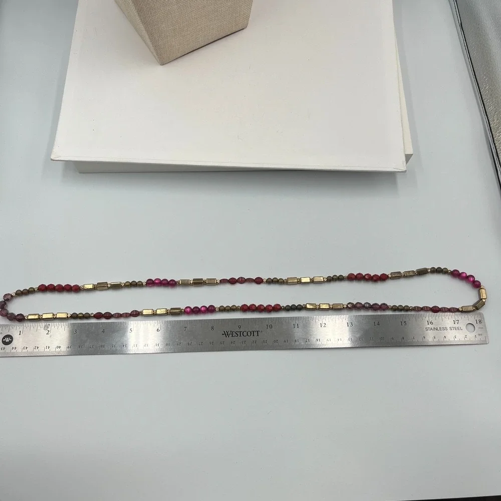 Vintage Red Bead Necklace‎ Gold Tone Accents Long Statement Costume Jewelry Y2K
